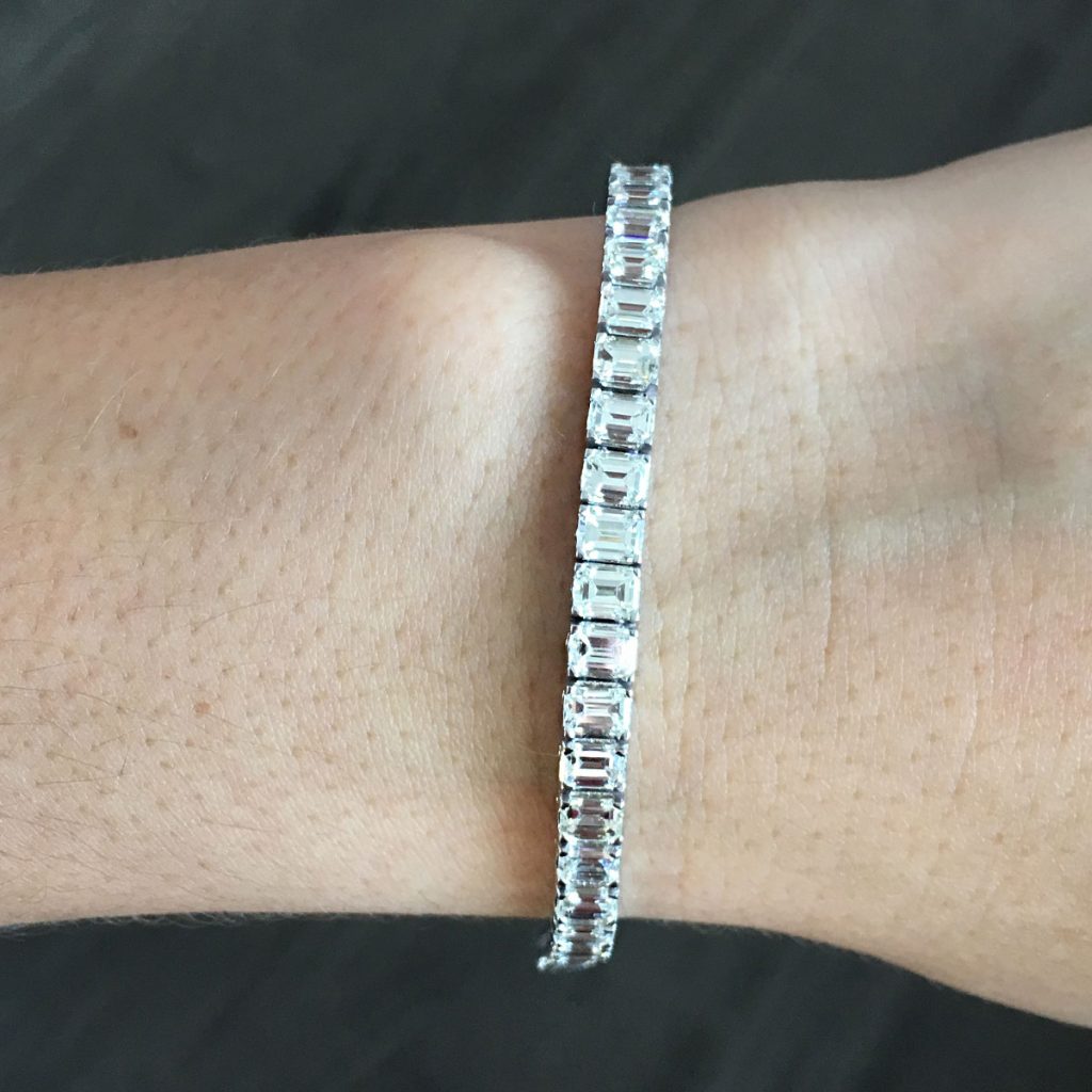 18k White Gold 13.87ctw Emerald Cut Diamond Tennis Bracelet