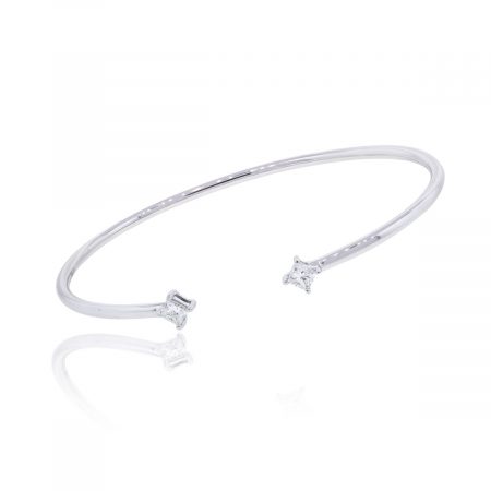 18k White Gold 0.38ctw Princess Cut Diamond Bangle Bracelet