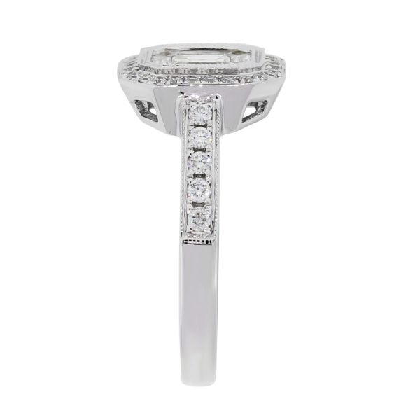 18k White Gold .80ctw of Baguette and Round Brilliant Diamond Ring