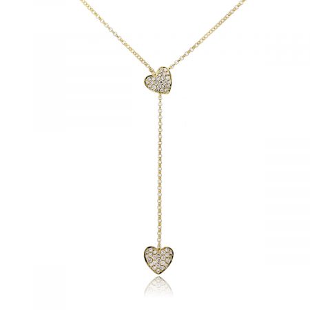18k Yellow Gold 0.20ctw Pave Diamond Heart Dangle Necklace