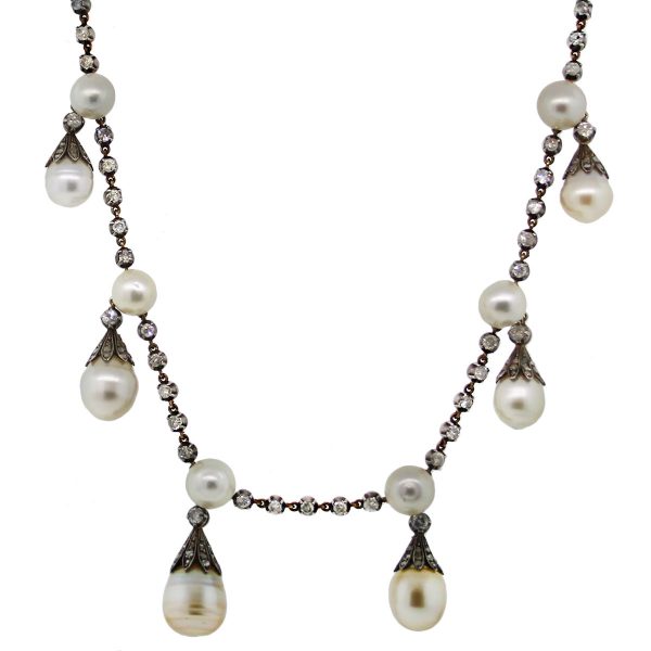 Diamond pearl necklace