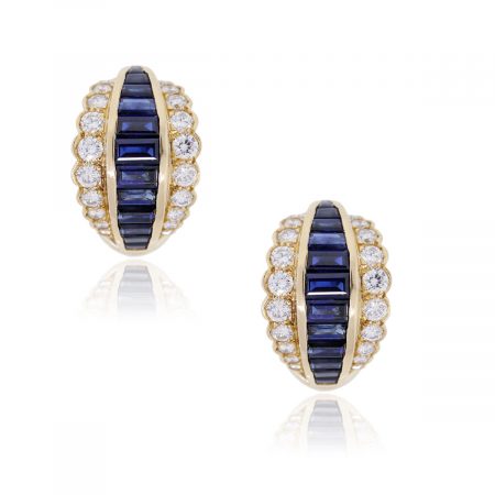 18k Yellow Gold 1.20ctw Diamond and 1.80ctw Sapphire Earrings