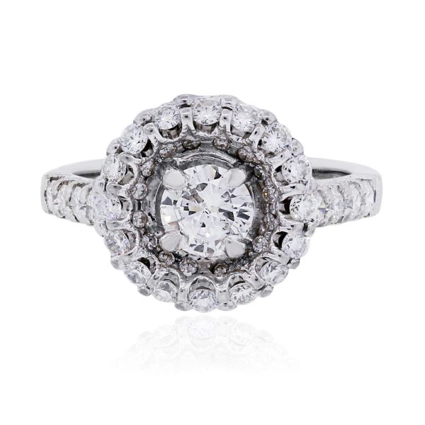 18k White Gold 1.38ctw Diamond Halo Engagement Ring
