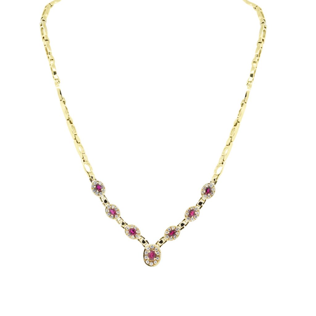 18k Yellow Gold 1.66ctw Diamond and 3ctw Ruby Necklace