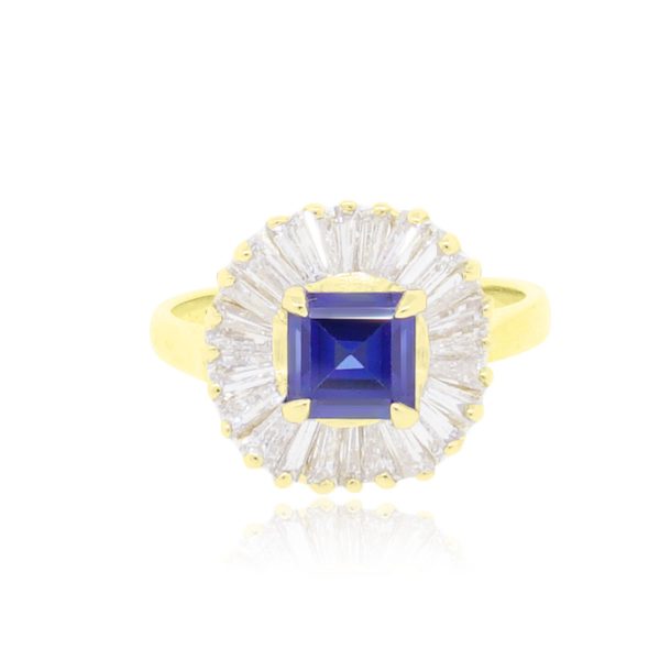 18k Yellow Gold 1ctw Diamond & 0.80ct Sapphire Ballerina Ring