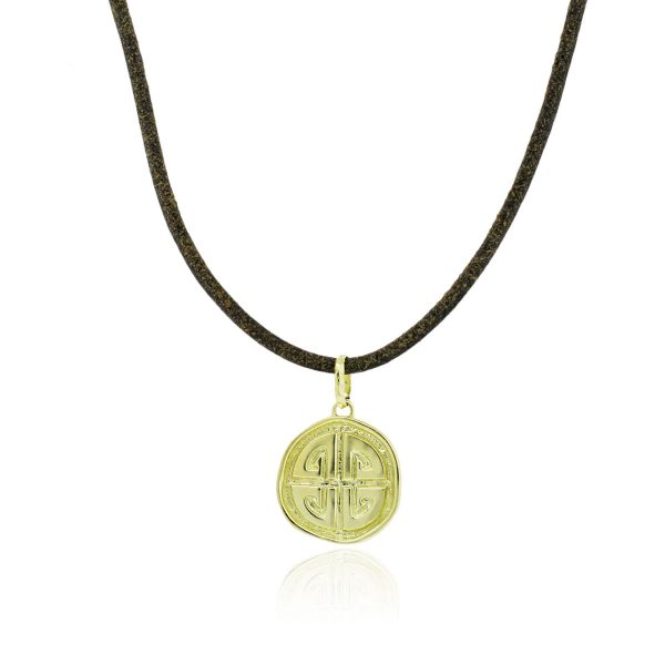 Torrini Firenze 18k Gold Labyrinth Charm On Leather Necklace