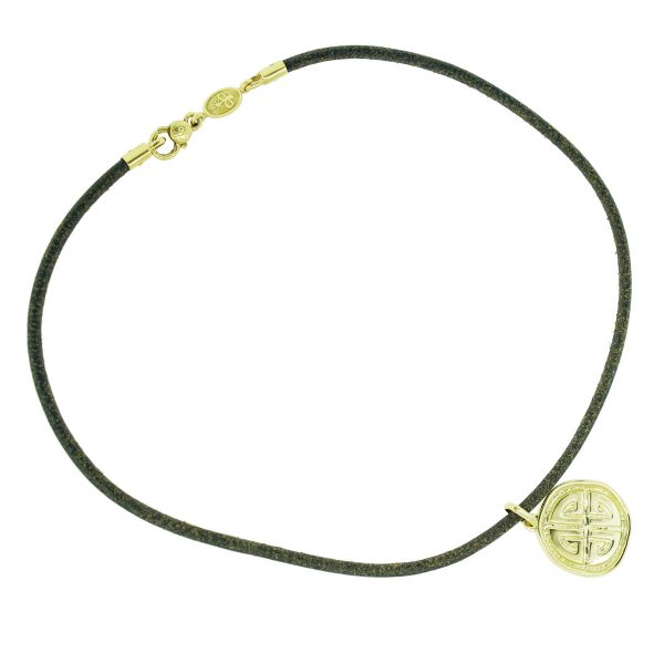 Torrini Firenze 18k Gold Labyrinth Charm On Leather Necklace