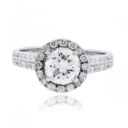 14k White Gold 1.94ctw GIA certified Diamond Halo Engagement Ring
