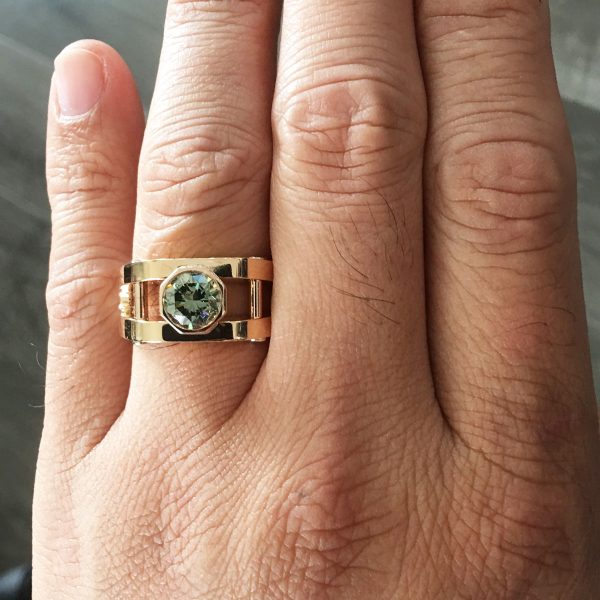 18k Rose Gold 1.87ct Irradiated Green Diamond Gents Ring