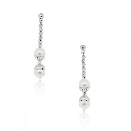 Officina Bernardi Platinum Diamond Cut Pearl Dangle Earrings