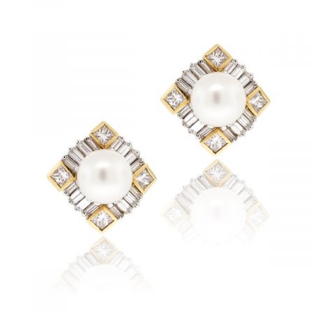 Diamond pearl earrings