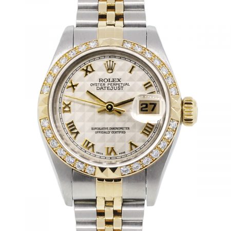Rolex 69173 Datejust Two Tone Diamond Bezel Pyramid Dial Watch