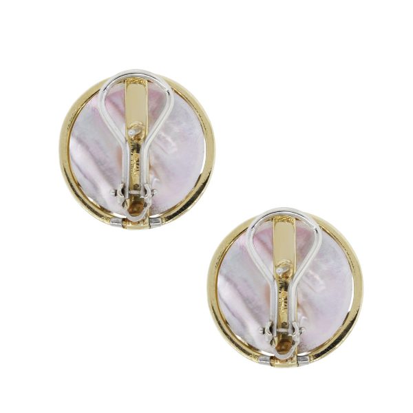 14k Yellow Gold Pearl 0.50ctw Diamond Button Earrings