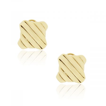 18k Yellow Gold Square Ribbed Earrings