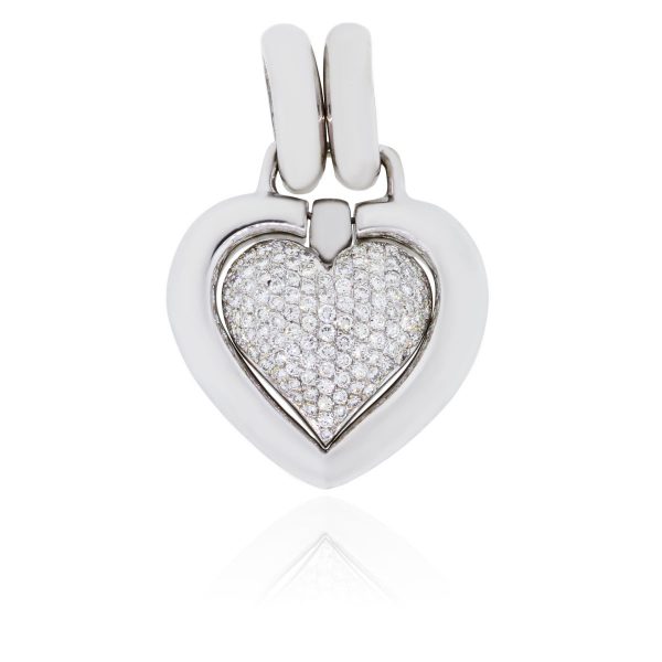 18k White Gold 2.2ctw Pave Diamond Large Heart Pendant
