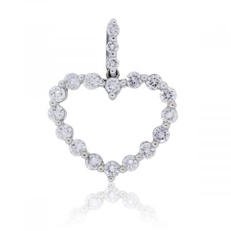 14k White Gold 0.85ctw Diamond Heart Pendant