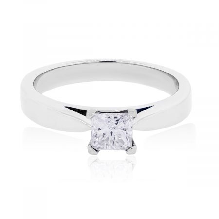 14k White Gold 0.58ctw Princess Cut Diamond Solitaire Engagement Ring