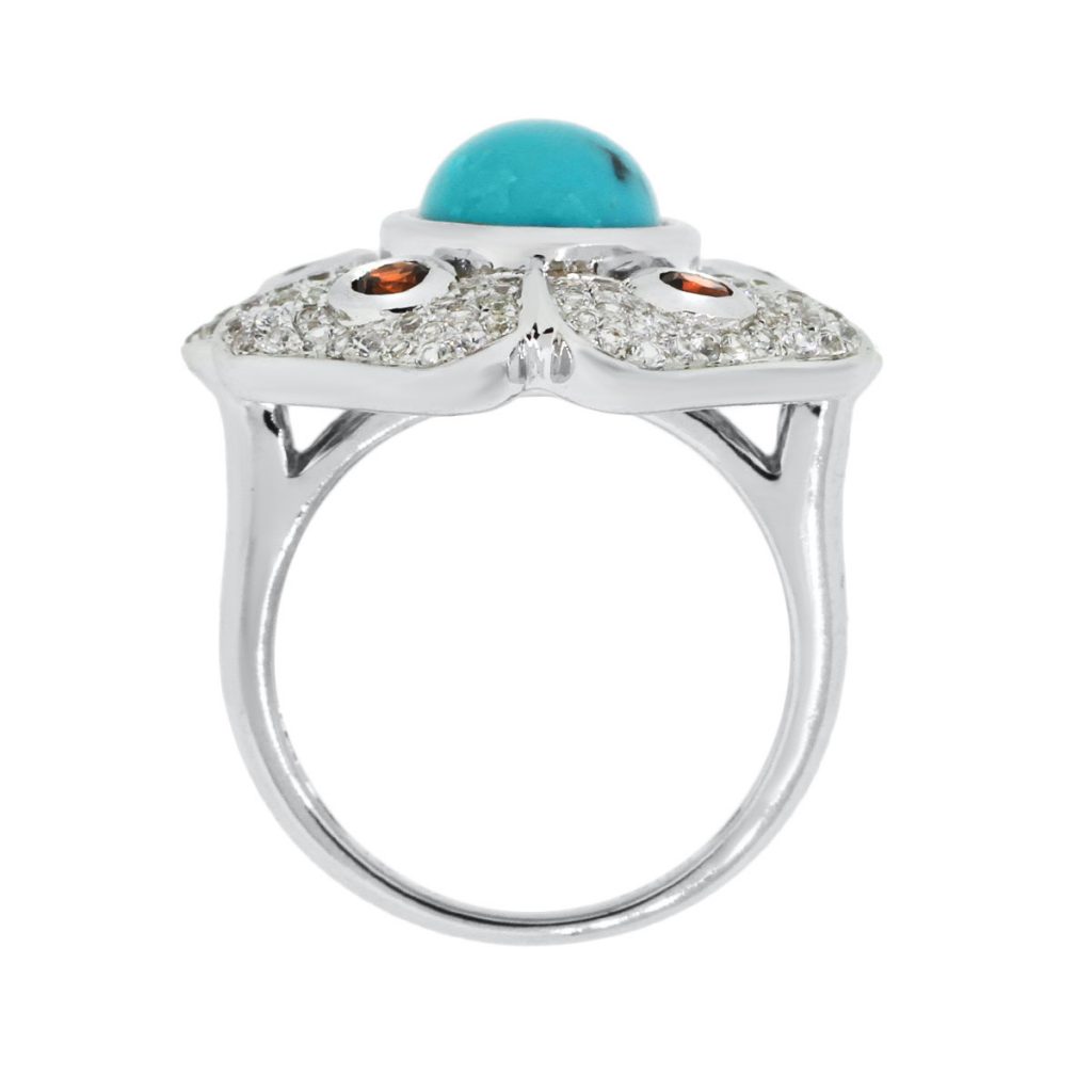 14k White Gold 1.35ctw Diamond Turquoise Garnet Vintage Ring