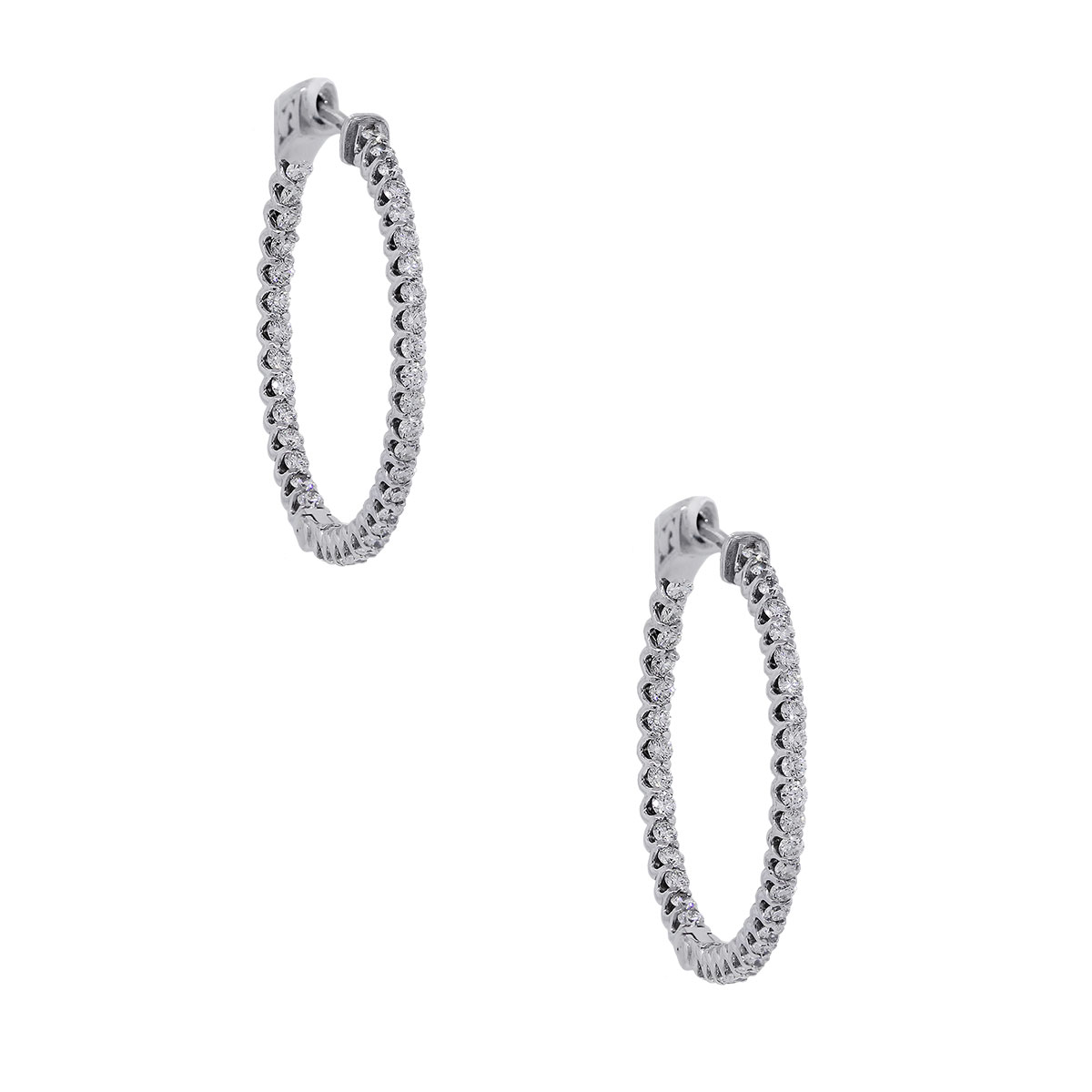 14k White Gold 1.51ctw Diamond Inside Out Hoop Earrings