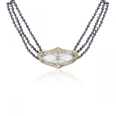 14k Gold 1.50ctw Diamond Tahitian Pearl and Sapphire Necklace