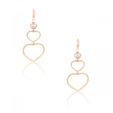 Chopard 18k Rose Gold Diamond Happy Hearts Long Dangle Earrings