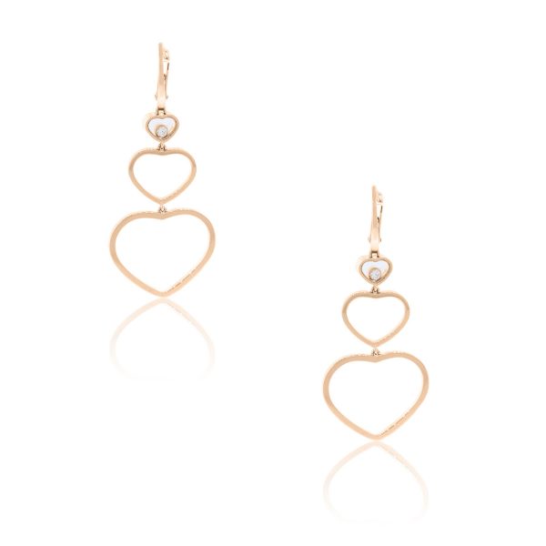 Chopard 18k Rose Gold Diamond Happy Hearts Long Dangle Earrings