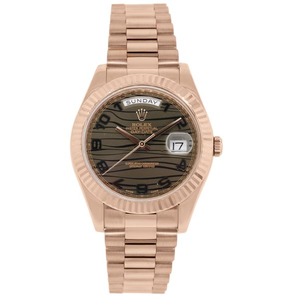 Rolex 218235 Day Date II 18k Rose Gold Bronze Wave Dial Watch
