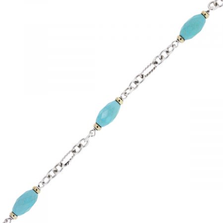 David Yurman Two Tone Faceted Turquoise Link Bracelet