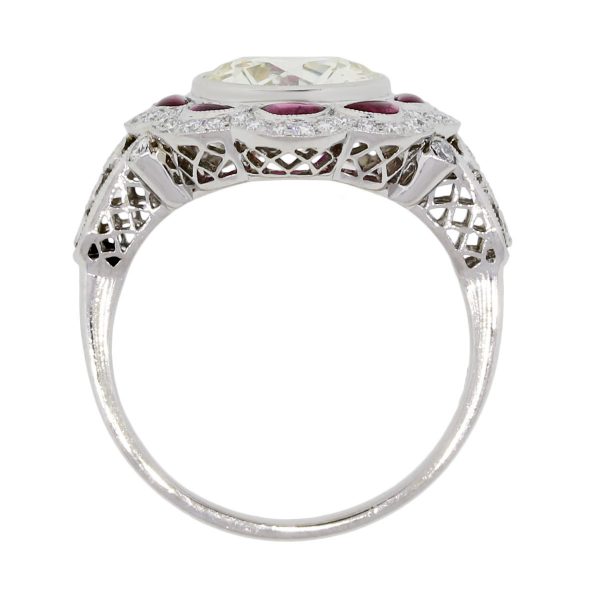 Platinum 3.50ctw Round Brilliant Diamond and Rubies Engagement Ring
