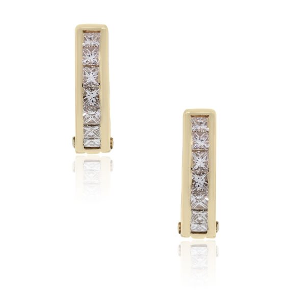 14k Yellow Gold 0.56ctw Princess Cut Diamond Huggie Earrings