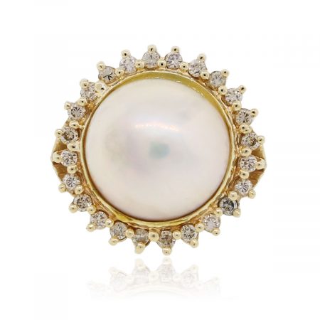 14k Yellow Gold 0.35ctw Diamond and 13mm Pearl Ring