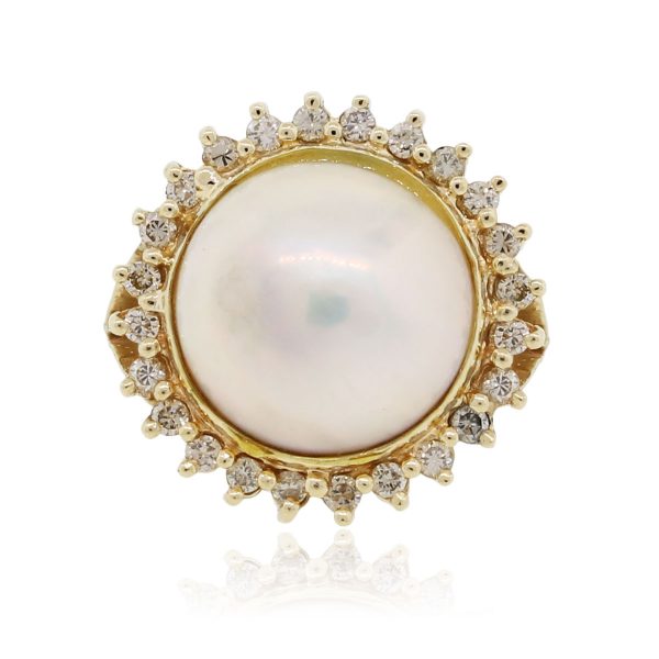 14k Yellow Gold 0.35ctw Diamond and 13mm Pearl Ring