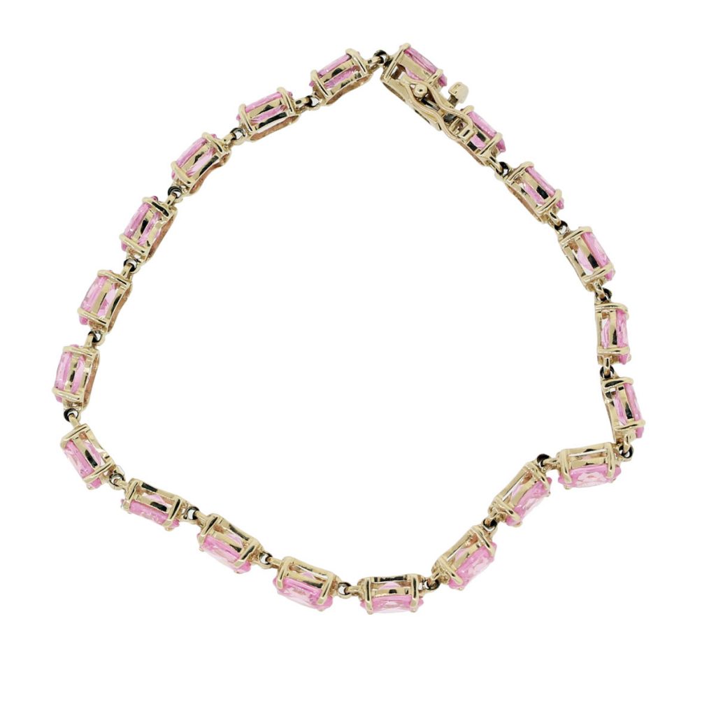 14k Yellow Gold Oval Shape Pink Cubic Zirconia Bracelet
