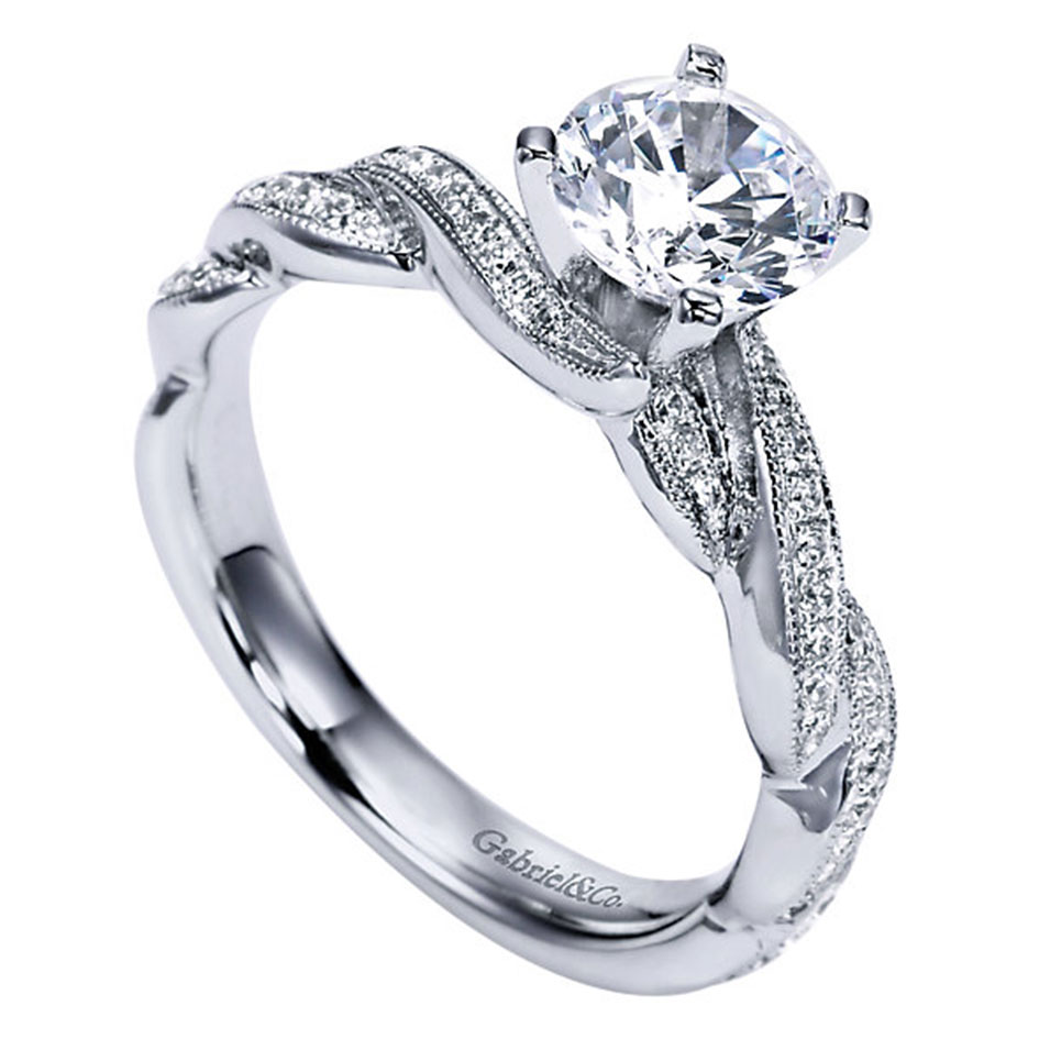 Gabriel & Co. 14k White Gold Diamond Criss Cross Engagement Ring