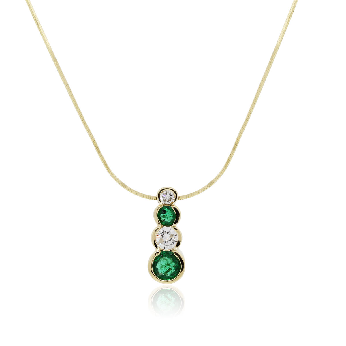 14k Yellow Gold Diamond and Emerald Bezel Set Drop Pendant Necklace