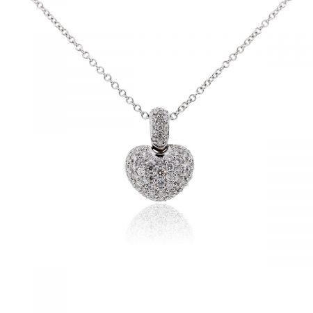 18k White Gold 0.97ctw Diamond Pave Heart Pendant Necklace
