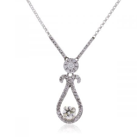 14k White Gold 1.40ctw Diamond Dangle Necklace