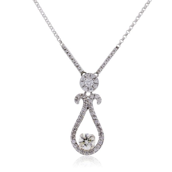 14k White Gold 1.40ctw Diamond Dangle Necklace