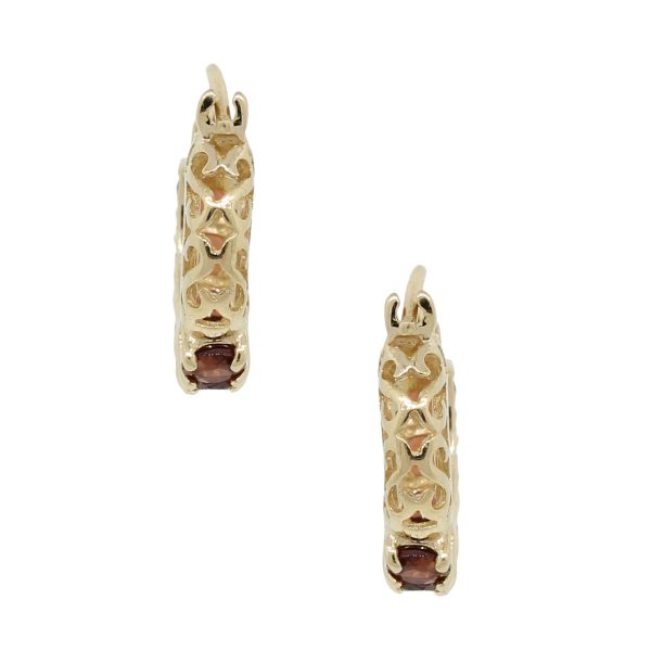 14k Yellow Gold Round Shape Citrine Small Hoop Earrings