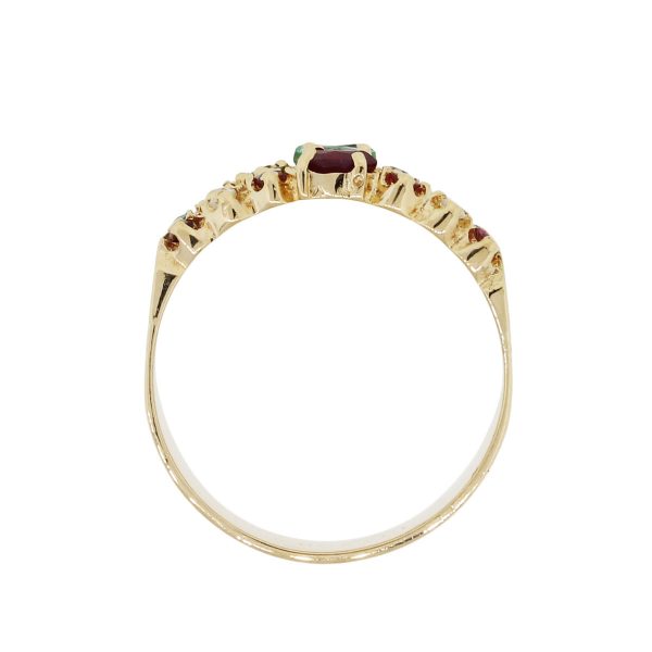 18k Yellow Gold Diamond Ruby Sapphire Emerald 3 Row Ring