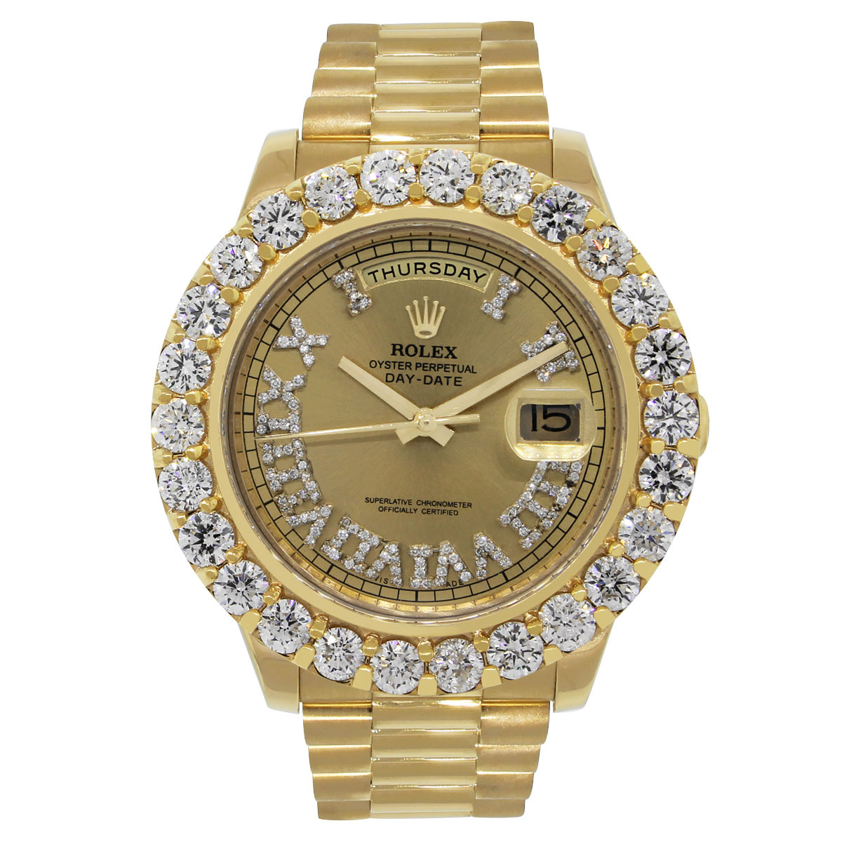Rolex 218238 Day Date II 18k Yellow Gold Diamond Dial Watch