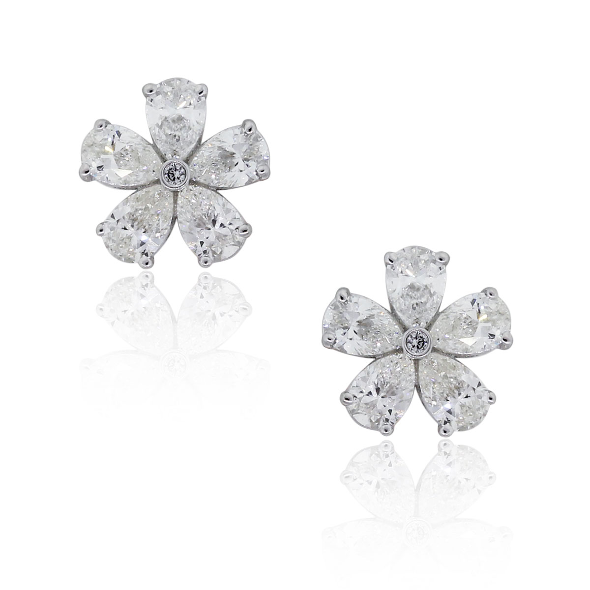 Diamond Flower Stud Earrings by Yael - White Gold