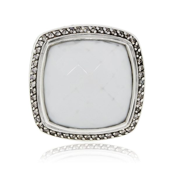 David Yurman Sterling Silver Diamond and White Agate Ring