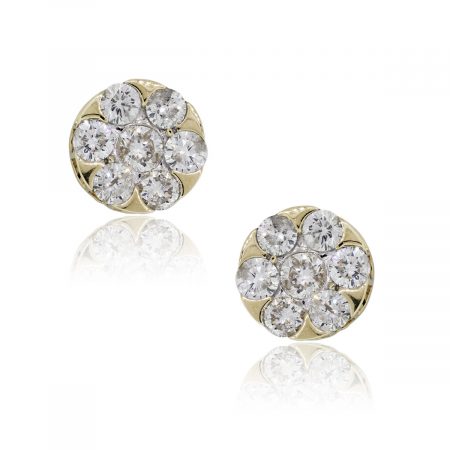 14k Yellow Gold 1.50ctw Round Brilliant Diamond Cluster Earrings