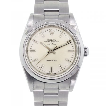 Rolex 14000 Airking Silver Stick Dial Stainless Steel Watch
