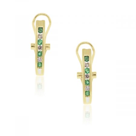 14k Yellow Gold Emerald and 0.20ctw Diamond "J" Hoop Earrings