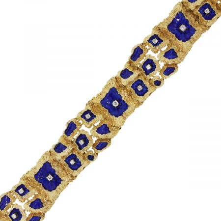 14k Yellow Gold 2.50ctw Diamond and Blue Enamel Bracelet