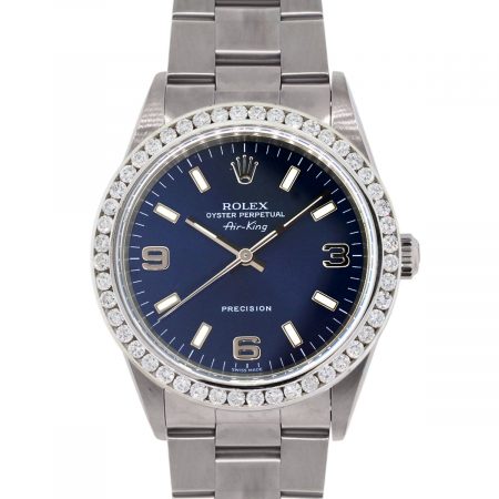 Rolex 14000 Air-King Diamond Bezel Blue Arabic Numeral Dial Watch