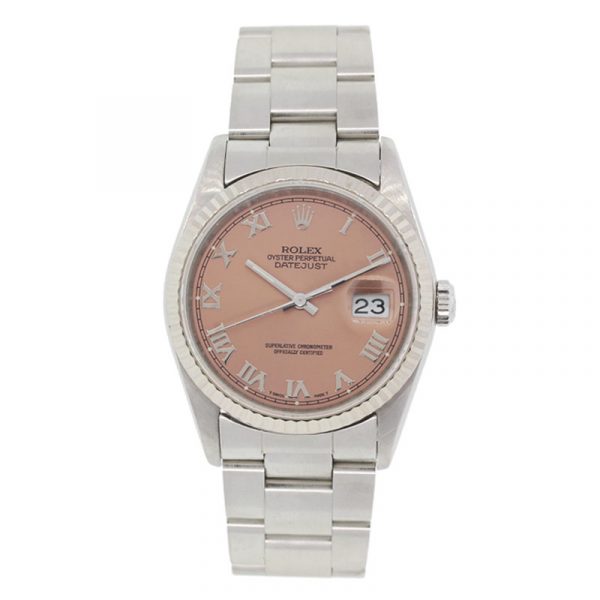 Rolex 16234 Datejust Pink Salmon Roman Dial Stainless Steel Watch