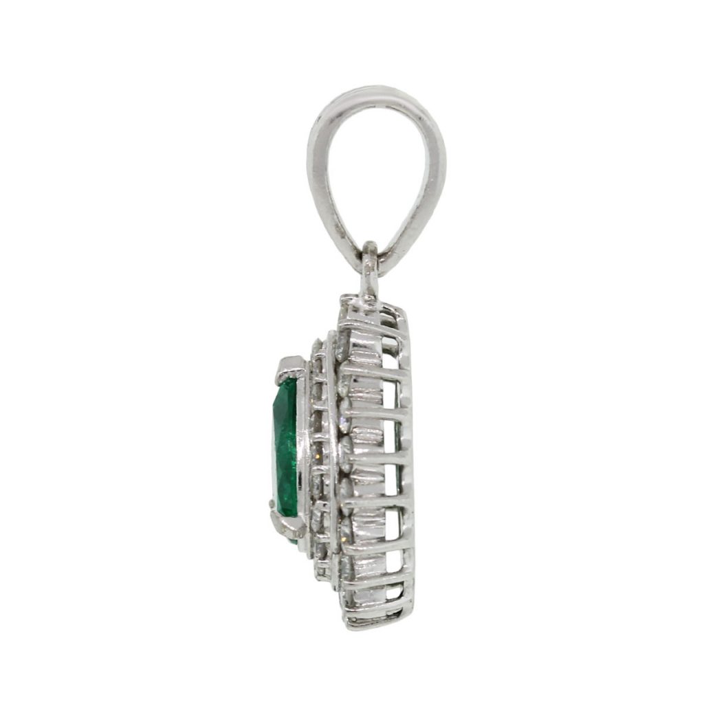 Platinum 0.75ct Pear Shape Emerald and 0.60ctw Diamond Pendant